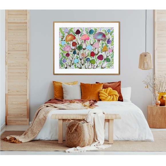 Retro Mushroom Garden Giclée Fine Art Print of Original Oil Painting Boho Decor - Picture 3 of 12